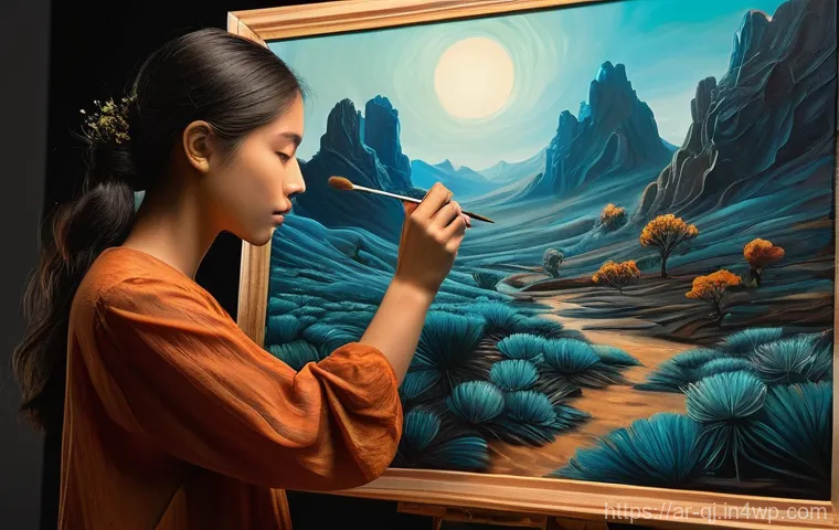 AI 이미지 생성의 전통 예술과의 관계 - **Prompt:** A conceptual digital artwork illustrating an artist's role as a "director" in the age of...