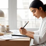 AI 이미지 생성의 글로벌 시장 동향 - **Prompt 1: "A young, bright-eyed Arab woman, in her early twenties, is immersed in sketching intric...