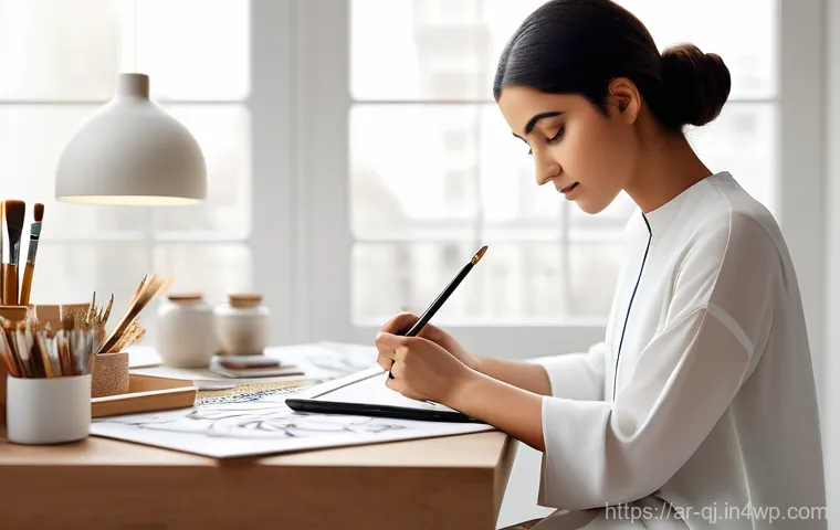 AI 이미지 생성의 글로벌 시장 동향 - **Prompt 1: "A young, bright-eyed Arab woman, in her early twenties, is immersed in sketching intric...