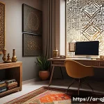 Home 18 AI 이미지 생성과 연결된 생태계 - A modern digital artist workspace in a Middle Eastern home, featuring a sleek computer screen displa...