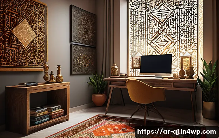 AI 이미지 생성과 연결된 생태계 - A modern digital artist workspace in a Middle Eastern home, featuring a sleek computer screen displa...